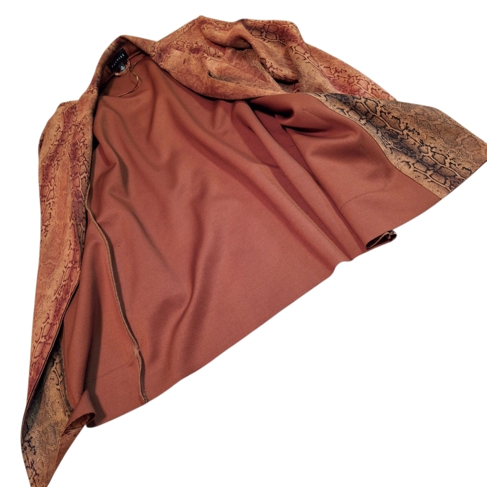 Premise Snakeskin Print Faux Leather Brown Open-Front Blazer Women Size Medium - Picture 9 of 16